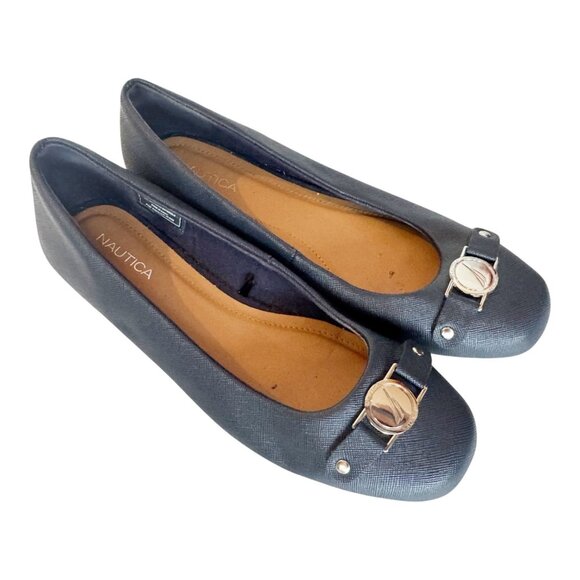 Nautica Pembina Faux Leather Navy Blue Ballet Flats Size 7 - Picture 1 of 8